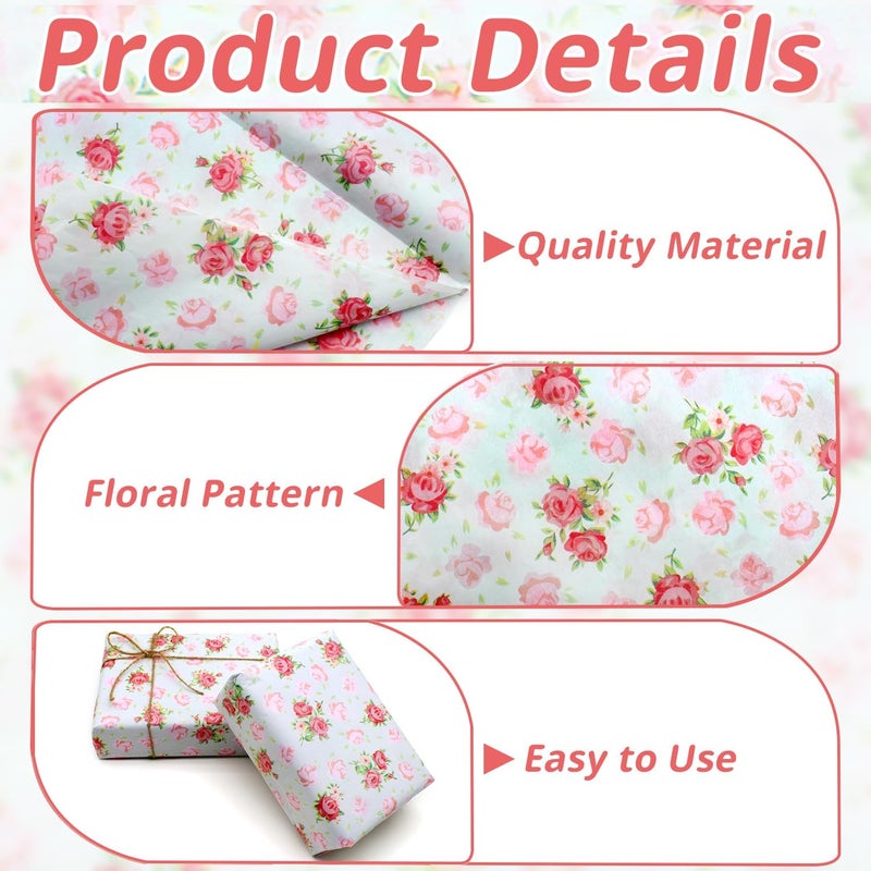 Benvo 20 Sheets Floral Print Tissue Paper 20 inch x 29 inch Decoupage Paper Decorative Tissue Gift Wrapping for DIY Art Craft Spring Wedding Birthday Baby Shower(Style H) - Image 3
